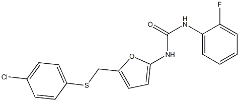 N-(5-{[(4-chlorophenyl)thio]methyl}-2-furyl)-N'-(2-fluorophenyl)urea Struktur