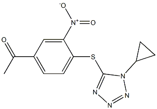 1-{4-[(1-cyclopropyl-1H-1,2,3,4-tetrazol-5-yl)sulfanyl]-3-nitrophenyl}ethan-1-one Struktur