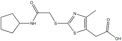 2-(2-{[(cyclopentylcarbamoyl)methyl]sulfanyl}-4-methyl-1,3-thiazol-5-yl)acetic acid Struktur