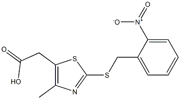 2-(4-methyl-2-{[(2-nitrophenyl)methyl]sulfanyl}-1,3-thiazol-5-yl)acetic acid Struktur