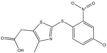 2-{2-[(4-chloro-2-nitrophenyl)sulfanyl]-4-methyl-1,3-thiazol-5-yl}acetic acid Struktur