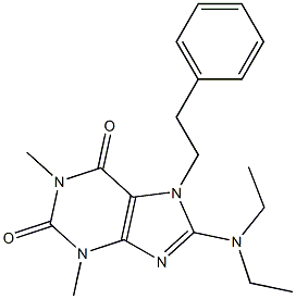 8-(diethylamino)-1,3-dimethyl-7-(2-phenylethyl)-3,7-dihydro-1H-purine-2,6-dione Struktur