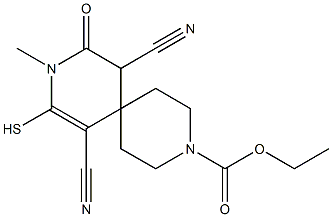 ethyl 7,11-dicyano-9-methyl-10-oxo-8-sulfanyl-3,9-diazaspiro[5.5]undec-7-ene-3-carboxylate Struktur