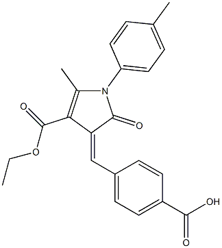 4-{[4-(ethoxycarbonyl)-5-methyl-1-(4-methylphenyl)-2-oxo-1,2-dihydro-3H-pyrrol-3-ylidene]methyl}benzoic acid Struktur