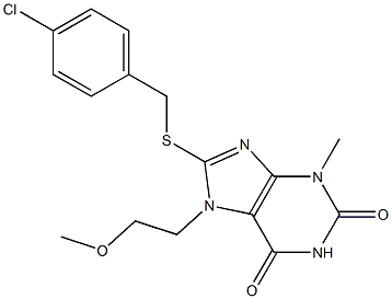 8-[(4-chlorobenzyl)sulfanyl]-7-(2-methoxyethyl)-3-methyl-3,7-dihydro-1H-purine-2,6-dione Struktur