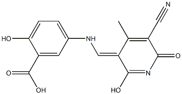 5-{[(5-cyano-2-hydroxy-4-methyl-6-oxo-3(6H)-pyridinylidene)methyl]amino}-2-hydroxybenzoic acid Struktur