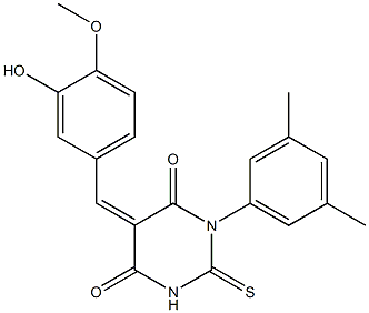 1-(3,5-dimethylphenyl)-5-(3-hydroxy-4-methoxybenzylidene)-2-thioxodihydro-4,6(1H,5H)-pyrimidinedione Struktur