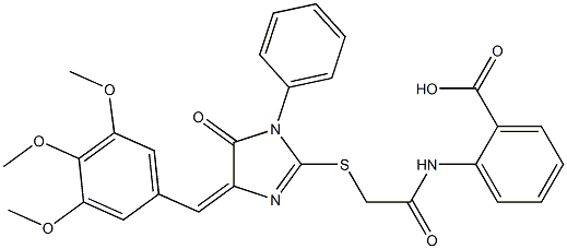 2-[({[5-oxo-1-phenyl-4-(3,4,5-trimethoxybenzylidene)-4,5-dihydro-1H-imidazol-2-yl]sulfanyl}acetyl)amino]benzoic acid Struktur