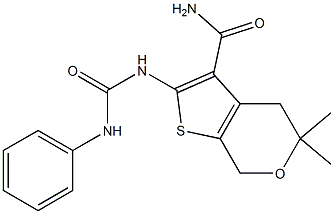 2-[(anilinocarbonyl)amino]-5,5-dimethyl-4,7-dihydro-5H-thieno[2,3-c]pyran-3-carboxamide Struktur