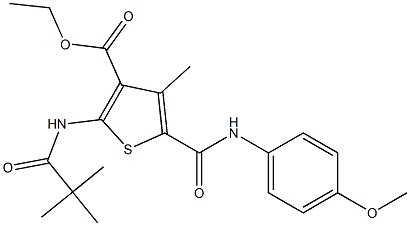 ethyl 2-[(2,2-dimethylpropanoyl)amino]-5-[(4-methoxyanilino)carbonyl]-4-methyl-3-thiophenecarboxylate Struktur