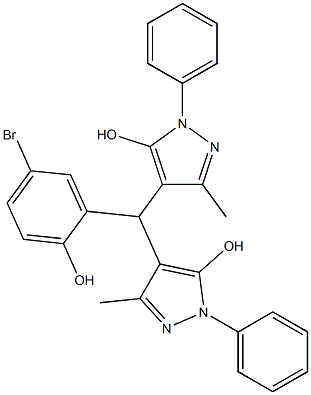 4-[(5-bromo-2-hydroxyphenyl)(5-hydroxy-3-methyl-1-phenyl-1H-pyrazol-4-yl)methyl]-3-methyl-1-phenyl-1H-pyrazol-5-ol Struktur