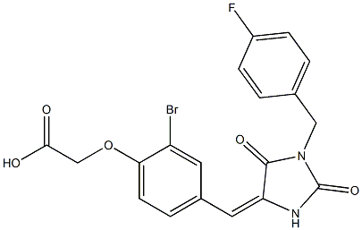 (2-bromo-4-{[1-(4-fluorobenzyl)-2,5-dioxoimidazolidin-4-ylidene]methyl}phenoxy)acetic acid Struktur