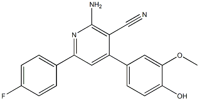 2-amino-6-(4-fluorophenyl)-4-(4-hydroxy-3-methoxyphenyl)nicotinonitrile Struktur