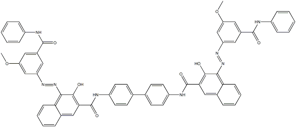 N,N'-(1,1'-Biphenyl-4,4'-diyl)bis[4-[[3-methoxy-5-(phenylcarbamoyl)phenyl]azo]-3-hydroxy-2-naphthalenecarboxamide] Struktur