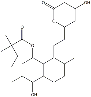 6-(2-(8-(2,2-dimethylbutyryl)oxy)-2,6-dimethyl-5-hydroxy-1,2,3,4,4a,5,6,7,8,8a-decahydronaphthyl-1-ethyl)-4-hydroxy-3,4,5,6-tetrahydro-2H-pyran-2-one Struktur