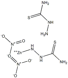 bis(thiosemicarbazide-S,N)zinc(II) dinitrate Struktur