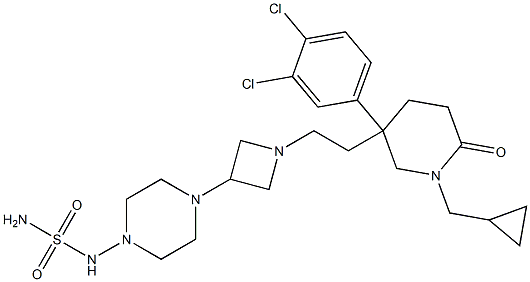 4-(1-(2-(1-(cyclopropylmethyl)-3-(3,4-dichlorophenyl)-6-oxo-3-piperidyl)ethyl)azetidin-3-yl)-1-piperazine sulfamide Struktur