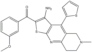 [3-amino-6-methyl-4-(2-thienyl)-5,6,7,8-tetrahydrothieno[2,3-b][1,6]naphthyridin-2-yl](3-methoxyphenyl)methanone Struktur