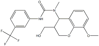 N-[3-(hydroxymethyl)-8-methoxy-3,4-dihydro-2H-chromen-4-yl]-N-methyl-N'-[3-(trifluoromethyl)phenyl]urea Struktur