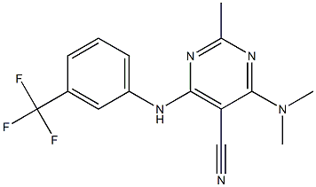 4-(dimethylamino)-2-methyl-6-[3-(trifluoromethyl)anilino]pyrimidine-5-carbonitrile Struktur