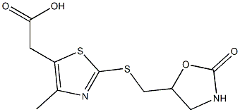 2-(4-methyl-2-{[(2-oxo-1,3-oxazolidin-5-yl)methyl]sulfanyl}-1,3-thiazol-5-yl)acetic acid Struktur