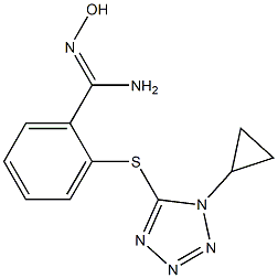 2-[(1-cyclopropyl-1H-1,2,3,4-tetrazol-5-yl)sulfanyl]-N'-hydroxybenzene-1-carboximidamide Struktur