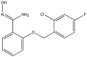 2-[(2-chloro-4-fluorophenyl)methoxy]-N'-hydroxybenzene-1-carboximidamide Struktur