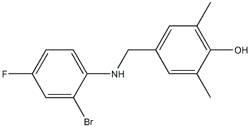 4-{[(2-bromo-4-fluorophenyl)amino]methyl}-2,6-dimethylphenol Struktur