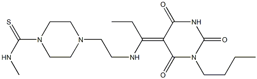 4-[2-[1-(1-butyl-2,4,6-trioxo-1,3-diazinan-5-ylidene)propylamino]ethyl]-N-methyl-piperazine-1-carbothioamide Struktur