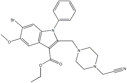 ethyl 6-bromo-2-{[4-(cyanomethyl)-1-piperazinyl]methyl}-5-methoxy-1-phenyl-1H-indole-3-carboxylate Struktur