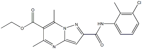 ethyl 2-[(3-chloro-2-methylanilino)carbonyl]-5,7-dimethylpyrazolo[1,5-a]pyrimidine-6-carboxylate Struktur