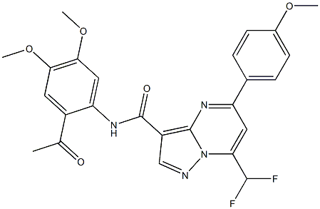 N-(2-acetyl-4,5-dimethoxyphenyl)-7-(difluoromethyl)-5-(4-methoxyphenyl)pyrazolo[1,5-a]pyrimidine-3-carboxamide Struktur