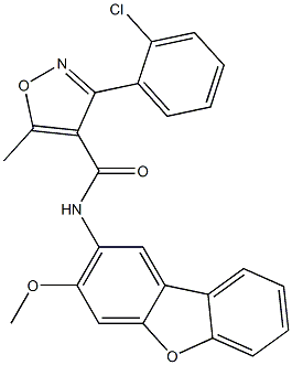 3-(2-chlorophenyl)-N-(3-methoxydibenzo[b,d]furan-2-yl)-5-methyl-4-isoxazolecarboxamide Struktur