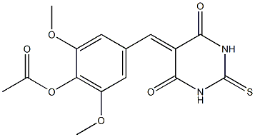 4-[(4,6-dioxo-2-thioxotetrahydro-5(2H)-pyrimidinylidene)methyl]-2,6-dimethoxyphenyl acetate Struktur