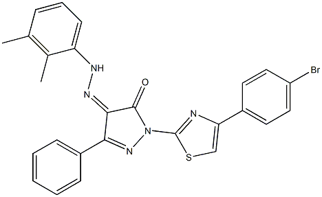 1-[4-(4-bromophenyl)-1,3-thiazol-2-yl]-3-phenyl-1H-pyrazole-4,5-dione 4-[N-(2,3-dimethylphenyl)hydrazone] Struktur