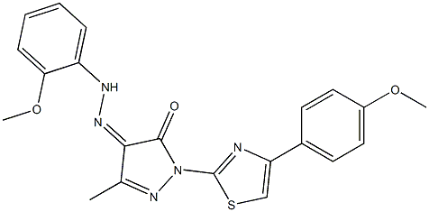 1-[4-(4-methoxyphenyl)-1,3-thiazol-2-yl]-3-methyl-1H-pyrazole-4,5-dione 4-[N-(2-methoxyphenyl)hydrazone] Struktur