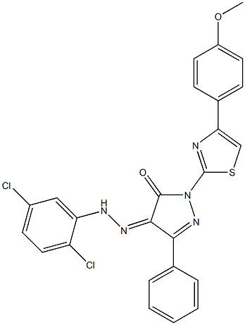 1-[4-(4-methoxyphenyl)-1,3-thiazol-2-yl]-3-phenyl-1H-pyrazole-4,5-dione 4-[N-(2,5-dichlorophenyl)hydrazone] Struktur