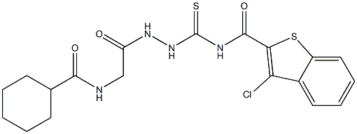 3-chloro-N-[(2-{2-[(cyclohexylcarbonyl)amino]acetyl}hydrazino)carbothioyl]-1-benzothiophene-2-carboxamide Struktur