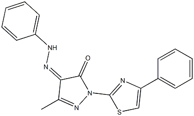 3-methyl-1-(4-phenyl-1,3-thiazol-2-yl)-1H-pyrazole-4,5-dione 4-(N-phenylhydrazone) Struktur