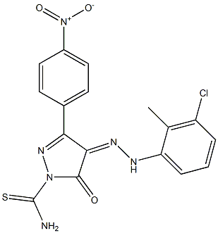 4-[(Z)-2-(3-chloro-2-methylphenyl)hydrazono]-3-(4-nitrophenyl)-5-oxo-1H-pyrazole-1(5H)-carbothioamide Struktur