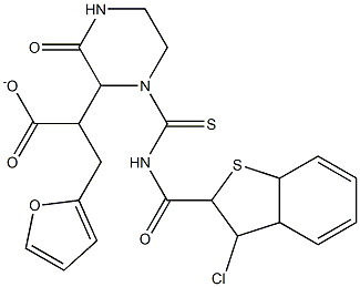 tetrahydro-2-furanylmethyl 2-[1-({[(3-chloro-1-benzothiophen-2-yl)carbonyl]amino}carbothioyl)-3-oxo-2-piperazinyl]acetate Struktur