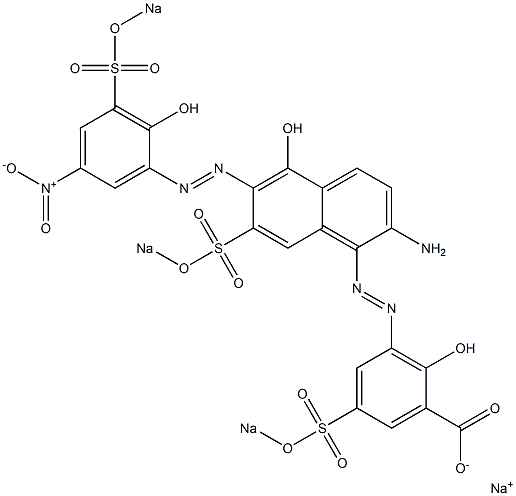 3-[2-Amino-5-hydroxy-6-[2-hydroxy-5-nitro-3-(sodiooxysulfonyl)phenylazo]-7-(sodiooxysulfonyl)-1-naphtylazo]-2-hydroxy-5-(sodiooxysulfonyl)benzoic acid sodium salt Struktur