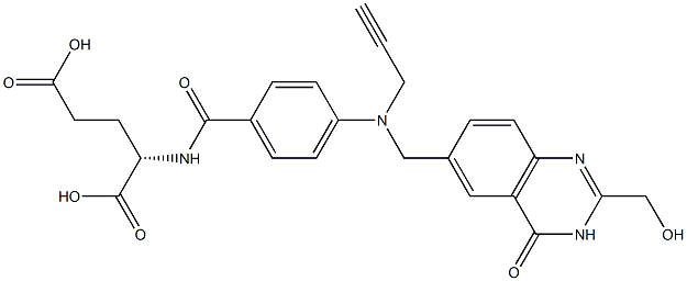 (2S)-2-[4-[N-[(3,4-Dihydro-2-hydroxymethyl-4-oxoquinazolin)-6-ylmethyl]-N-(2-propynyl)amino]benzoylamino]glutaric acid Struktur