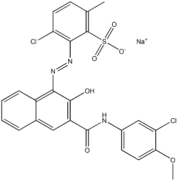 3-Chloro-6-methyl-2-[[3-[[(3-chloro-4-methoxyphenyl)amino]carbonyl]-2-hydroxy-1-naphtyl]azo]benzenesulfonic acid sodium salt Struktur