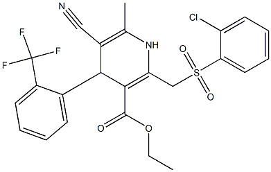 5-Cyano-1,4-dihydro-6-methyl-2-[(2-chlorophenylsulfonyl)methyl]-4-(2-trifluoromethylphenyl)pyridine-3-carboxylic acid ethyl ester Struktur