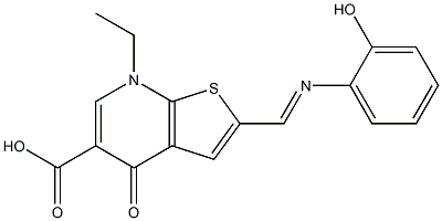 2-[(2-Hydroxyphenyl)iminomethyl]-4,7-dihydro-7-ethyl-4-oxothieno[2,3-b]pyridine-5-carboxylic acid Struktur