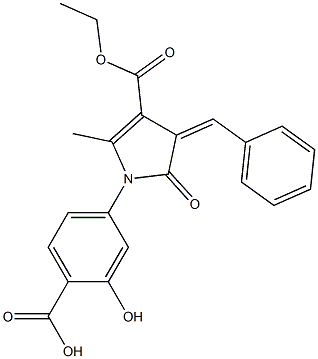 1-[3-Hydroxy-4-(hydroxycarbonyl)phenyl]-2-methyl-5-oxo-4-[benzylidene]-4,5-dihydro-1H-pyrrole-3-carboxylic acid ethyl ester Struktur