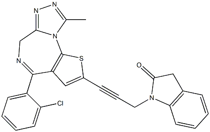 4-(2-Chlorophenyl)-9-methyl-2-[3-[(2,3-dihydro-2-oxo-1H-indol)-1-yl]-1-propynyl]-6H-thieno[3,2-f][1,2,4]triazolo[4,3-a][1,4]diazepine Struktur