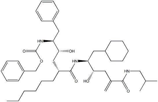 (4S,5S)-6-Cyclohexyl-5-[[(2R,4R,5S)-6-phenyl-5-(benzyloxycarbonylamino)-4-hydroxy-2-hexylhexanoyl]amino]-4-hydroxy-2-methylene-N-(2-methylpropyl)hexanamide Struktur