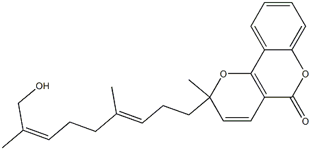 2-[(3E,7Z)-9-Hydroxy-4,8-dimethyl-3,7-nonadien-1-yl]-2-methyl-2H,5H-pyrano[3,2-c][1]benzopyran-5-one Struktur